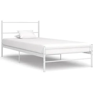 Metallbett 90x200 cm Weiß, Einzelbett mit Lattenrost, kratz- und stoßfest - Weiß