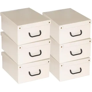 Lavatelli – 6er Set Aufbewahrungsboxen aus Karton mit Deckel & Griffen, faltbare Ordnungsboxen für Kleidung, Bettwäsche, Saisonwechsel, robuste & dekorative Kleiderboxen, Beige, 32x42x17,5 cm, Größe M