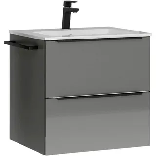 Nobilia Waschtischkombi , Schwarz, Schieferfarben , Metall , 2 Schublade(n) Schubladen , 61 cm , Blauer Engel, Pefc, Goldenes M, Made in Germany, Tcsa, Carb2, DGM-Emissionslabel , Zusatzausstattung erhältlich, hängend , Badezimmer, Waschbecken & Armaturen, Waschtische