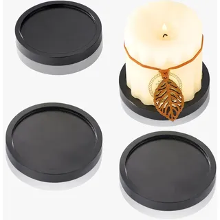 4 Stücke Schwarze Kerzenteller, HALE OTEIR Kerzenteller Tablett Massivholz Deko für kerzenhalter Runde Untersetzer für Kerzen, Kerzen bis 8 cm Durchmesser Kerzenuntersetzer für Stumpenkerzen
