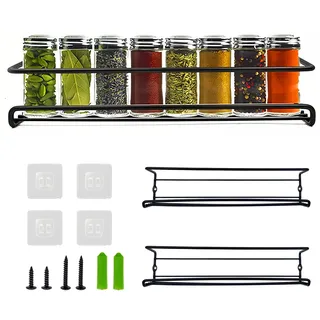 Zatix​bu 2 Stück Gewürzregal Wand, Metall gewürzregal schranktür mit Kleben & Schrauben, Gewürz Organizer Ohne Bohren, Küchenregal Hängend spice Rack für Gewürzdosen Schranktür (Schwarz)