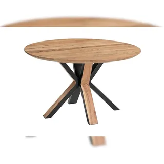 sam möbel gmbh Runder Esszimmertisch Akazie naturfarben Schweizer Kante 120 cm Spider-Gestell schwarz aus Metall + Holz KIMBERLY - Naturbelassen