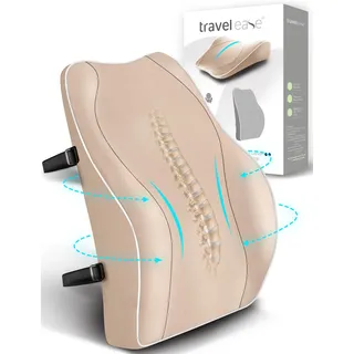 Travel Ease Ergonomisches RückenKissen aus Memory Foam, Lendenkissen für Bürostuhl, Schreibtischstuhl, mit Antistatischem, hautfreundlichem Bezug und für eine Bequeme Sitzhaltung (Beige)