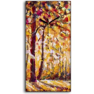 Wandbild Leinwand Bilder Wanduhr 30x60 Gemälde Wald Bäume Herbst Natur - schwarze Hände - Braun