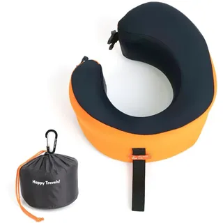 C CUSHION LAB Reisekissen, preisgekröntes, patentiertes ergonomisches Design für Kinn- und Nackenstütze, Memory-Schaum-Nackenkissen, kompaktes Flugzeugkissen für Reisen, Flug, Auto (Dynamic Orange,