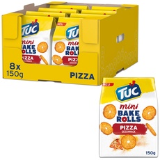TUC Mini Bake Rolls Pizza 8 x 150g I Knusprige Brotchips I Knabbergebäck Chips Großpackung
