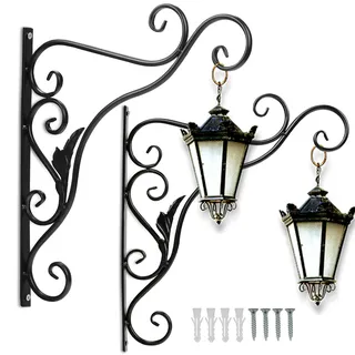 TolleTour 2 Stück Haken Wandhalterung Blumenampel Landhaus Gusseisen Konsole Regal Aufhänger Wandhaken Blumenhaken Laternenhalter Blatt 35 cm - Schwarz
