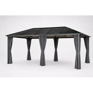 4iQ Hardtop Gartenpavillon 3x6 m mit Polycarbonatdach & Vorhängen – Metall Pavillon für Garten, Terrasse, 18 m2 - Braun