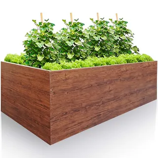 Hochbeet für Garten 200x100x63 cm Metall, Holzoptik - Hochbeet-Kit aus Premium-Polymerbeschichtetem Stahl, Rechteckig, Langlebiges Gartenbeet für Kräuter und Gemüse mit Maulwurfnetz