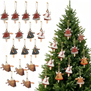 20 Stück Christbaumschmuck aus Holz, Weihnachtsengel, Weihnachtsschmuck, Engel für Weihnachtsbaum, Anhänger, Weihnachtsdekoration, Weihnachtsbaumschmuck aus Holz