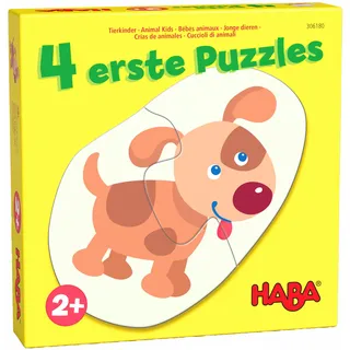 HABA 4 erste Puzzles Tierkinder – Puzzleset ab 2 Jahren mit 4 süßen Tiermotiven – Fördert Feinmotorik und Wahrnehmung – Große Puzzleteile aus Pappe – 1306183001
