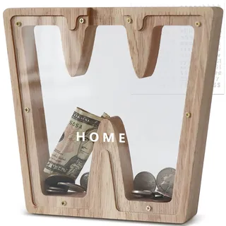 DBPBToU Spardose Kinder, Sparschwein Kinder, Buchstaben Spardose Holz, Spardose Personalisiert für Geburtstag Geschenk/Heimdekoration/Keepsake (W)