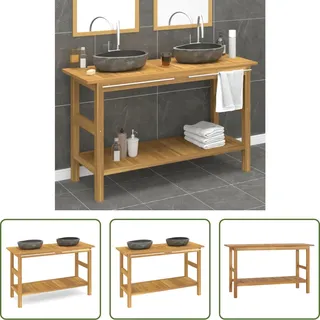 The Living Store Waschtisch mit Flussstein-Waschbecken Massivholz Teak - Schwarz