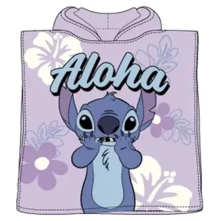 Sun City Disney Lilo & Stitch Mädchen Kinder Badeponcho mit Kapuze, Keep Palm Motiv, Strandtuch Schnelltrocknend Badetuch 3-6 Jahren 55x110cm (lila)
