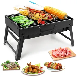 Uten Holzkohlegrill, zusammenklappbar, tragbar, leicht, Smoker-Grill, kleiner Schreibtisch, Tischplatte, Outdoor-Grill für Camping, Picknick, Garten, Strandparty, 43,2 x 29,5 x 6,6 cm