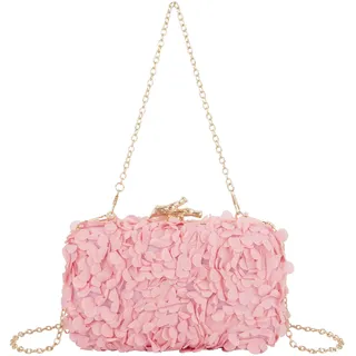 MilyaDE Damen Clutch Tasche Blumen Brauttasche Hochzeit Handtasche Henkeltasche Abendtasche mit Strass Henkel Kette, Rosa