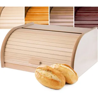 KADAX geräumiger Brotkasten aus hochqualitativem Holz, Brotbehälter mit Rolldeckel für längere frische, Brotbox mit Frontklappe, öko, Rollbrotkasten, Brotaufbewahrung (Natur)
