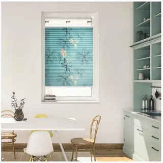 Lichtblick Plissee Klemmfix, ohne Bohren, blickdicht, Aqua Floral - Blau« blickdicht freihängend, blau