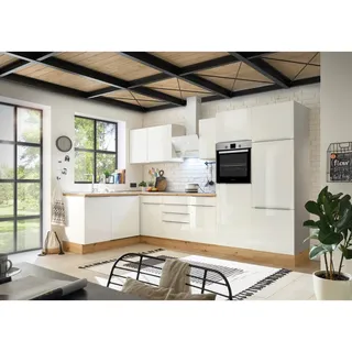 Respekta Winkelküche L-Form 340 cm Weiß Hochglanz