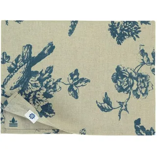Linen & Cotton Tischsets Platzsets Stoff Tischmatte Fiore -59% Leinen, 41% Baumwolle, Beige Blau (30 x 45cm, 2 Stück) Rustikal Platzdeckchen Abwaschbar Wasserdicht Blumen für Home Küche Garten Outdoor