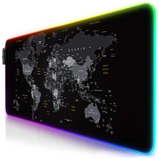 Titanwolf - RGB Gaming Mauspad - 800x300 mm - XXL Mousepad - LED Multi Color - 7 LED Farben Plus 4 Effektmodi - für Präzision und Geschwindigkeit - Gummierte Unterseite - abwaschbar - Weltkarte