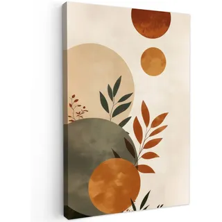 MuchoWow Leinwandbild Formen - Rund - Blätter - Beige Wanddeko Schlafzimmer 60x90 cm , Rostfarben , Textil , Kiefer , Abstrakt , Rechteckig , 60x90 cm , FSC 100% , gerahmt , Bilder & Rahmen, Bilder, Leinwandbilder