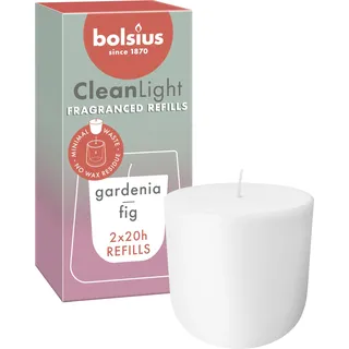 Bolsius - CleanLight Refill - Nachfüllbare Duftkerze - Gardenia & Feige - Nur Nachfüllungen - 2 Stk. - Brenndauer 20 Stunden - Enthält Natürliches Pflanzenwachs - Ohne Palmöl - Nachhaltiges Konzept