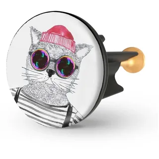 Arteneur Waschbeckenstöpsel 40mm Hipster Katze Berlin – Edelstahl Excenterstopfen mit extra Schwerer Messingschraube für stabilen Halt | Universeller Abflussstopfen für Waschbecken