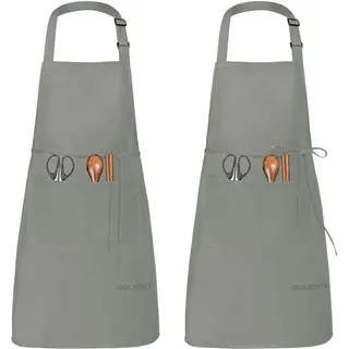 MOLENKY Schürze, 2 Stücke verstellbare Schürze mit 2 Taschen, verstellbarem Nackenband Kochschürze, BBQSchürze, Küchenschürze, café für Männer & Damen