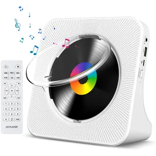 CD Player mit Bluetooth Gueray Tragbare CD Player Desktop Wandmontierbarer CD-Player Integrierte HiFi-Lautsprecher mit LCD-Display Home Audio Boombox FM-Radio USB Typ-c MP3-Musikplayer (Weiß)