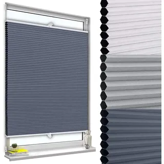 WOLTU Wabenplissee ohne Bohren verdunkelung, 90 x 130 cm, Blau-Weiß | Plissee Klemmfix, Plisseerollo Thermo, Sonnenschutz für Fenster und Tür, Sichtschutz, Faltrollo Schallschutz einfache Montage