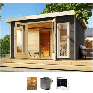 KONIFERA Saunahaus "Maiko 3 SET A" Ofen 9 kW Bio externe Strg easy, terragrau