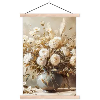 MuchoWow Poster Blumen - Vase - Stilleben - Beige 60x90 cm , Creme , Textil , Rechteckig , 60x90x0.15 cm , Bilder & Rahmen, Bilder, Sonstige Wandbilder