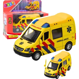 Krankenwagen Metal Powered Pull Back Lights Sounds Gelb 1:32