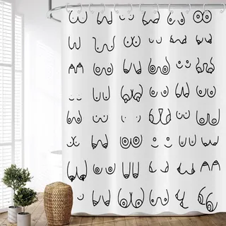 ASDCXZ Duschvorhang Schwarz Weiss 180x200 cm, Modern Einfach Lustig Schwarz Weiß Graffiti Linien Waschbar Stoff Bad Duschvorhänge Polyester Textil Wasserdicht Duschvorhang für Badewanne mit 12 Haken