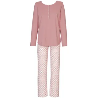 CALIDA Lovely Nights Pyjama, lang Damen, aus 100% Bio-Baumwolle, mit stoffbezogenem Gummibund