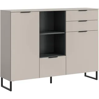 xonox.home – Highboard Noida 150x112x37 cm in Kaschmir Nachbildung und Schwarz – Stilvolles Wohnmöbel mit viel Stauraum – modernes Design für Wohnzimmer & Essbereich