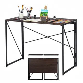 FurnitureR Klappbarer Office & Drawing Table 100 × 50 cm, Großer Arbeits- und Zeichentisch für Home Office, Studium & Kreativprojekte, Stabiler Metallrahmen, In Dunkelbrauner Holzoptik