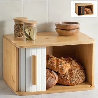 Praknu Brotkasten klein aus FSC® Holz mit Schiebetür - Brotaufbewahrung 33x23cm - Platzsparend und stilvolle Brotbox für längere Frische - Weiß