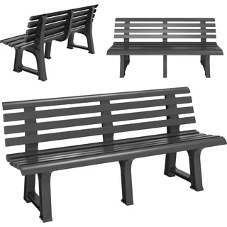 CASARIA® Gartenbank Sitzbank Wetterfest Kunststoff 240kg Belastbarkeit Rückenlehne 3-Standfüße 145x46cm Garten Balkon Bank Ergonomisch Anthrazit - Grau
