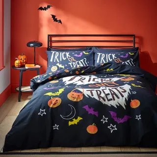 Catherine Lansfield Wende-Bettwäsche-Set Halloween Trick or Treat Schwarz 135 x 200 cm + 1 x 50 x 75 cm