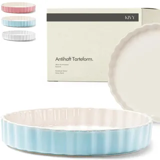 KIVY Quicheform Keramik 28cm - Antihaftbeschichtete Tarteform 28 cm rund - Tarteform Keramik 28 cm - Tarteformen & Quicheformen - Pie Form - Quiche Backform - Quicheform 28cm Blau