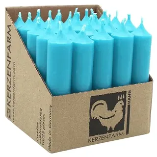 luterna Stabkerzen aus Paraffin, 100/22 mm, Türkis, KERZENFARM HAHN, Brenndauer ca. 4h, 25 Stück pro Verpackung