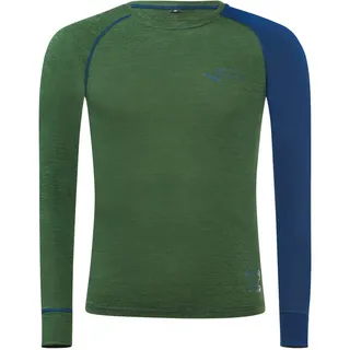 Black Crevice Herren Langarmshirt aus Merino Wolle in XL - Forest Green/Steel Blue I Funktionsshirt atmungsaktiv I Funktionsunterwäsche I Base Layer I Long Sleeve I Skiunterwäsche
