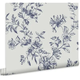 Joules Vliestapete Honig Blumig 1005x52cm , Blau, Weiß , Papier, Kunststoff , Floral, Baum/Pflanze/Natur , Rechteckig , 52x1000 cm , FSC Mix , Tapeten & Wandverkleidungen, Vliestapeten