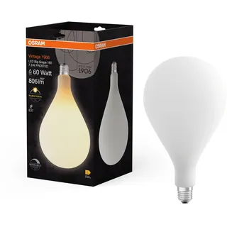 OSRAM Vintage 1906 Big Grape ist eine dimmbare Lampe mit LED-Technologie im dekorativen Glühwendel-Design. Sie bietet 7.3 W für 806 lm, E27 Fassung, Frosted Design, 160 mm Durchmesser, CRI 80.