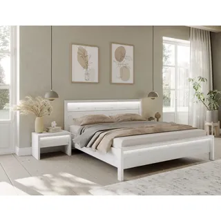 Home Affaire Massivholzbett HOME AFFAIRE "Moivre", weiß, B:169cm H:97cm L:214cm, Betten, Massivholzbett, inkl. LED-Beleuchtung
