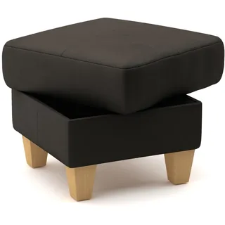 CAVADORE Leder-Hocker Palera / Polsterhocker mit Stauraum + massiven Holzfüßen als Sitzgelegenheit, Aufbewahrung, Fußablage / 58 x 48 x 58 / Leder Dunkelbraun