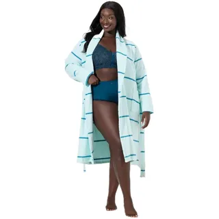 Ulla Popken Damen große Größen Übergrößen Plus Size Bathrobe, Woven Terry, Stripe