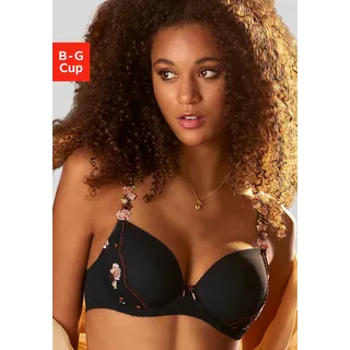 Schalen-BH LASCANA "BH mit Bügel, Maria", Damen, Gr. 75, Cup D, bunt (schwarz, bunt), Spitze, Obermaterial: 72% Polyamid, 24% Polyester, 4% Elasthan, BHs Schalen-BH, Edle Stickerei-Spitze mit Blumen, als Dessous-Set kombinierbar